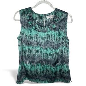 Kasper Silk Round Neck Sleeveless Top Blue/Green, Medium
